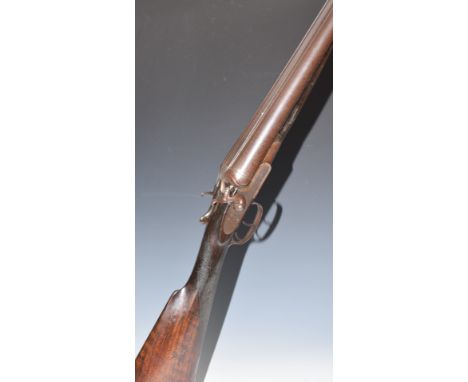 Thomas Adsett of Canterbury 10 bore side by side percussion hammer action shotgun with named lock, chequered grip and horn ti