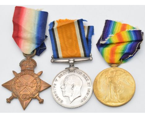 British Army WW1 medals comprising 1914/1915 Star, War Medal and Victory Medal named to 14350 Pte E L Matthews (L/Cpl to Star