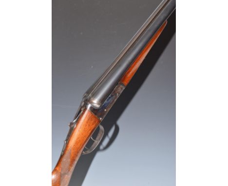 Armas Erbi 12 bore side by side shotgun with chequered grip and forend, named locks, double trigger and 27.5 inch barrels cho