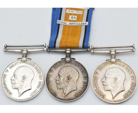 British Army WW1 medals comprising three War Medals named to 1877 Acting Sergeant I Davis, 94742 Driver E Bacon and 676386 Gu