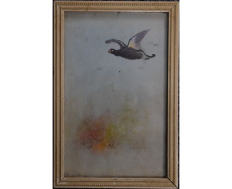 Jas (James) Stinton (Royal Worcester artist 1870-1961), watercolour pheasant in flight, signed lower left 12 x 17cm, together