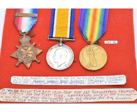 British Army WW1 medals comprising 1914 'Mons' Star with clasp for 5th August - 22nd November 1914, War Medal and Victory Med