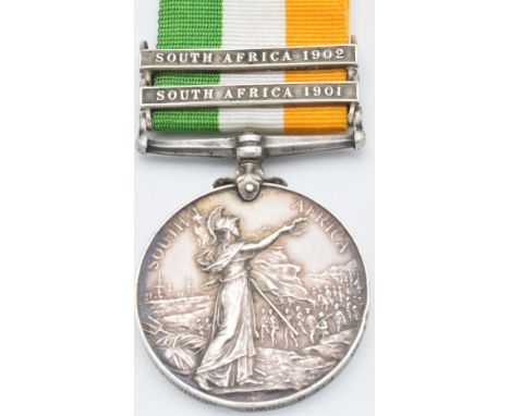 British Army King's South Africa Medal with clasps for South Africa 1901 and 1902, named to 5850 Pte G Dowd Gloucestershire R