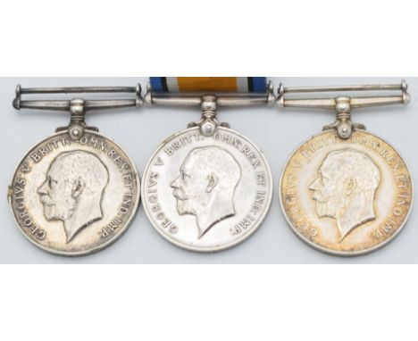 British Army WW1 medals comprising three War Medals named to 24772 Pte A Thatcher Hampshire Regiment, 33755 Pte H R Farringto