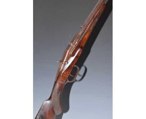 Belgian 9mm hammer action shotgun with alignment sights, chequered semi-pistol grip and 23 inch smooth bored octagonal barrel