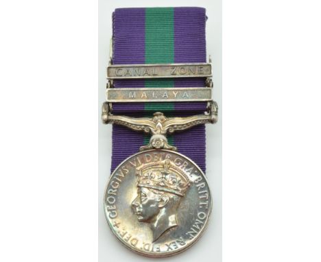 British Army General Service Medal with Malaya and Canal Zone clasps, awarded to 22275297 Corporal W H Mathias RAMC