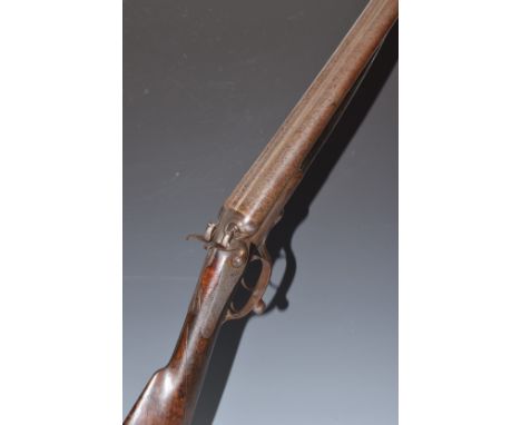 George Edward Lewis 12 bore side by side hammer action shotgun with named and engraved locks, engraved hammers, trigger guard