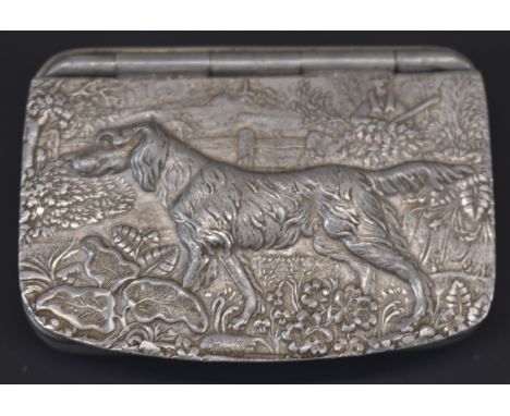 James Dixon &amp; Sons of Sheffield snuff box with embossed scene of a dog and man shooting to the hinged lid, 6.5x4.5cm.&nbs