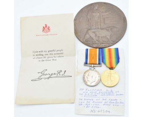 British Army WW1 medals comprising War Medal and Victory Medal named to 42309 Pte L G Tuckfield Gloucestershire Regiment, tog