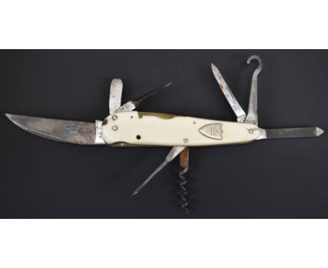 James Rogers late 19thC,&nbsp;nine tool multi blade pocket knife or penknife stamped to the blades 'Rodgers Cutlers to Her Ma