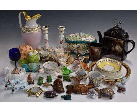 Ceramics and collectables including a motoring interest car radiator tea pot and jug, tortoise pin cushion made from a shell,