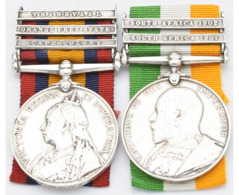 British Army Queen's South Africa Medal 1899 and King's South Africa Medal 1902 with clasps for Cape Colony, Orange Free Stat