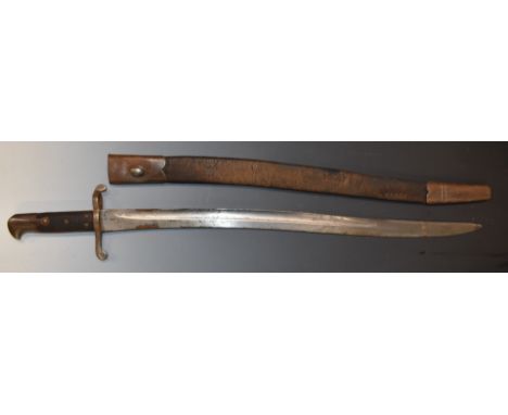 British 1856 pattern Enfield sword bayonet with early type leaf spring secured by rivet, some clear stamps to ricasso, 58cm Y