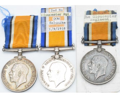 British Army WW1 medals comprising three British War Medals, named to 25514 Pte F J Clarke, killed in action on the 24th Marc