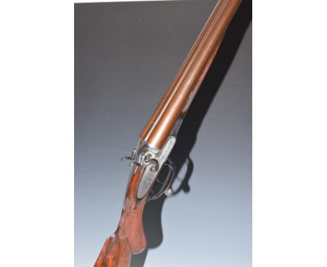 James Bakewell Warrilow of Chippenham Wiltshire 12 bore side by side hammer action shotgun with named and engraved locks, scr