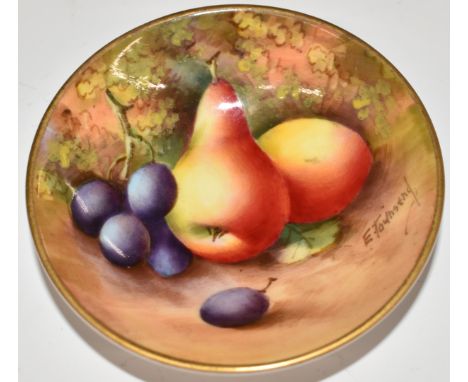 Royal Worcester painted fruit pin dish signed E Townsend, diameter 8cm