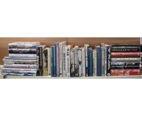 Approximately 37 military books including Doolittle's Tokyo Raiders, Carol V Glines, The Last Battle, Cornelius Ryan, Rising 