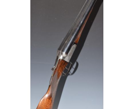 James Bakewell Warrilow of Chippenham Wiltshire 12 bore side by side ejector shotgun with inlaid naming to the locks, engrave