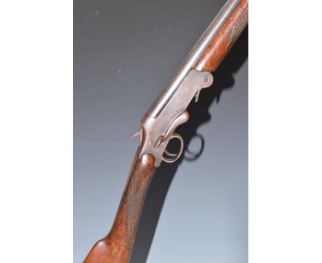 English .410 folding poacher's shotgun with chequered grip and forend and 28 inch barrel, overall length 111cm, length of pul