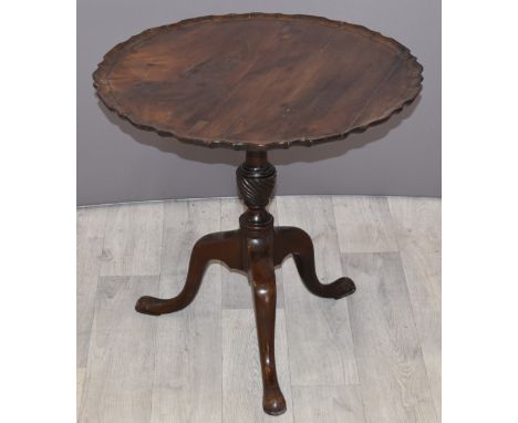 Mahogany piecrust tilt top table with tripod base H55cm x diameter 57cm