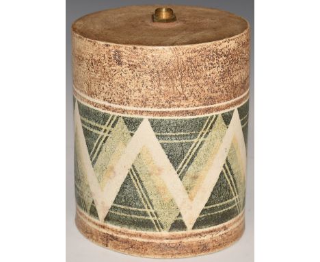 Troika circular lamp base with 'Troika Cornwall' to base,&nbsp;monogram indistinct, H15 x D12.5cm