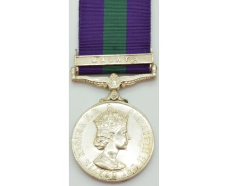 British Army General Service Medal with clasp for Malaya, named to 22206185 Trp. W L Kirkham, 13th/18th Hussars