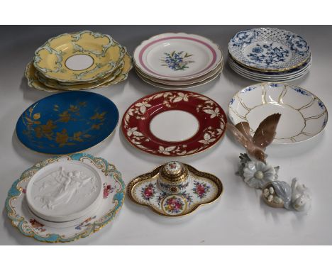 Hammersley tea ware, Lladro figures, Sèvres style inkwell, Meissen plates etc
