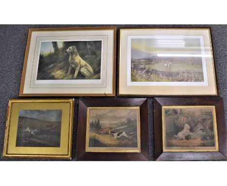 Hunting and similar interest pictures comprising watercolour of a hunt on the move, 24 x 29cm, John Trickett signed limited e