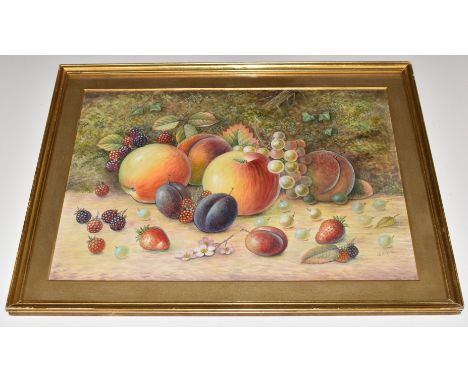 Harry Ayrton (Royal Worcester artist), watercolour still life of painted fruit, signed lower right, 27 x 38cm, in moulded fra