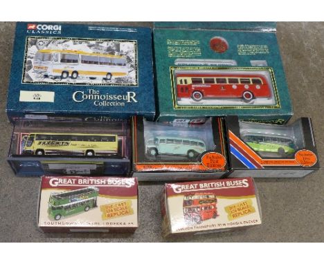 Die-cast buses including Corgi Classics Connoisseur Collection and Exclusive First Edition, boxed