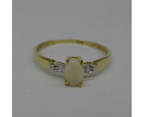 A 9ct gold, opal and diamond ring, 0.8g, O