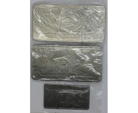 Three titanium ingots; two 10oz. and one 1oz., U.S.A., .999 fine titanium