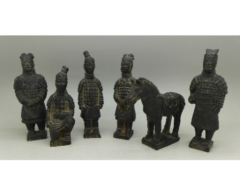 Six terracotta army type figures, 12cm