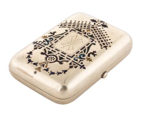 A SILVER AND PLIQUE-A-JOUR ENAMEL CIGARETTE CASE, IVAN KHLEBNIKOV, MOSCOW, CIRCA 1890of rectangular shape with rounded corner