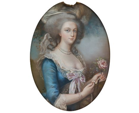 FRENCH 20TH CENTURY ARTISTPortrait of Marie-Antoinette with Rose, after Vigee Le Brun, pastel on paper 75.4 x 55.3 cm (29 3/4