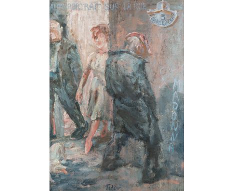 VLADIMIR TITOV (RUSSIAN B. 1950)Auto portrait sur la rue, 1988oil on canvas162.8 x 116.5 cm (64 1/8 x 45 7/8 in.) signed lowe