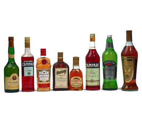 SEVEN BOTTLES OF MIXED SPIRITS AND A BOTTLE OF CIDER (8)Comprising:Pere Magloire Fine Calvados1L Campari70cl Campari1L Metaxa