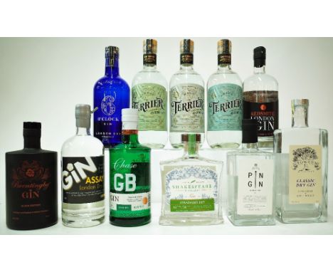 11 BOTTLES GINBrentingby Black Edition; Sheffield Distillery Assay London Dry; Chase GB Extra Dry; Shakespeare Distillery Str
