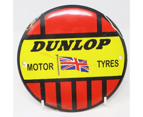 Small enamel Dunlop tyres sign, D: 16 cm. P&amp;P Group 1 (£14+VAT for the first lot and £1+VAT for subsequent lots) 