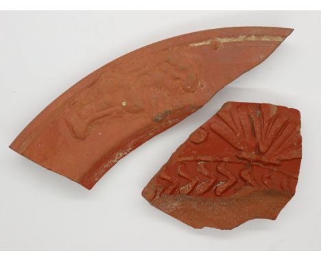 Two shards of decorated Roman Samian ware. P&amp;P Group 1 (£14+VAT for the first lot and £1+VAT for subsequent lots) 