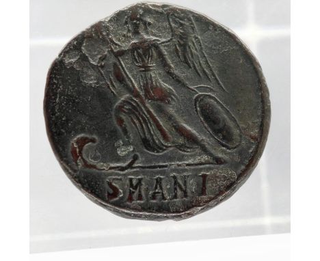 Roman bronze Victory on Prow - minted in Antioch. P&amp;P Group 0 (£5+VAT for the first lot and £1+VAT for subsequent lots) 
