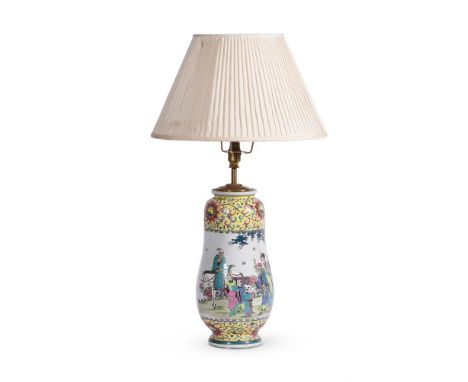 A CHINESE FAMILLE ROSE PORCELAIN VASE MODERNadapted for electricity as a lamp72cm high overallCondition Report: No serious da