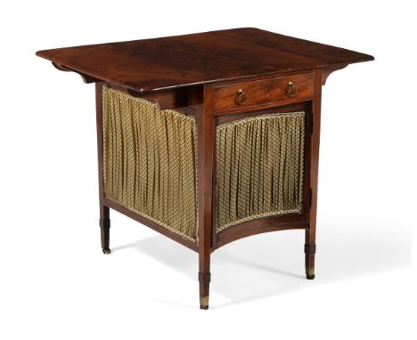 A GEORGE III MAHOGANY AND LINE INLAID PEMBROKE 'BREAKFAST' TABLECIRCA 1800The drawer fitted with a slide and inkwells, above 