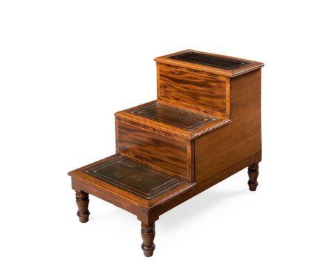 A FLIGHT OF VICTORIAN MAHOGANY BED OR LIBRARY STEPS19TH CENTURYWith green leather lined steps69cm x 71cm x 42.5cmCondition Re