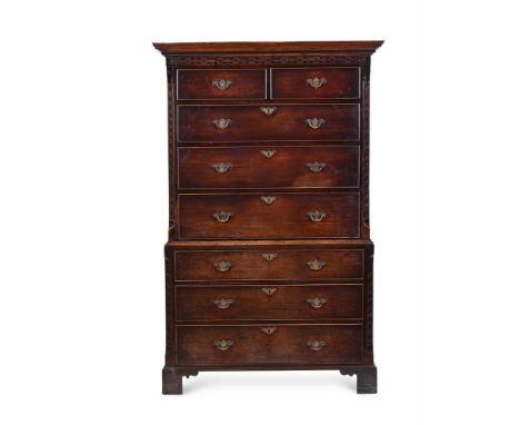 A GEORGE III MAHOGANY CHEST ON CHEST IN THE MANNER OF THOMAS CHIPPENDALE, CIRCA 1770 169cm high, 104cm wide, 54cm deep 