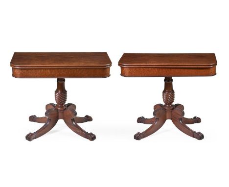 A PAIR OF IRISH GEORGE IV MAHOGANY CARD TABLESSECOND QUARTER 19TH CENTURY, BY WILLIAMS & GIBTON, DUBLINEach with a twin flap 