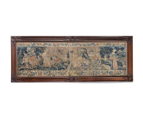 A LONG NEEDLEWORK PANEL DEPICTING STORIES FROM AROUND THE BIRTH OF CHRIST PROBABLY FLEMISH, 17TH CENTURY Possibly a valance s