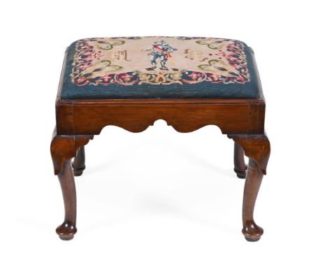 A GEORGE II CHESTNUT STOOLMID 18TH CENTURY  45cm high, 57cm wide, 45cm deep overall Condition Report: Marks, knocks, scratche