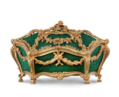 A FRENCH SHAPED HEXAGONAL GILT METAL BOX AND HINGED COVER FIRST HALF 20TH CENTURY modelled in Rococo style22cm high, 33cm wid