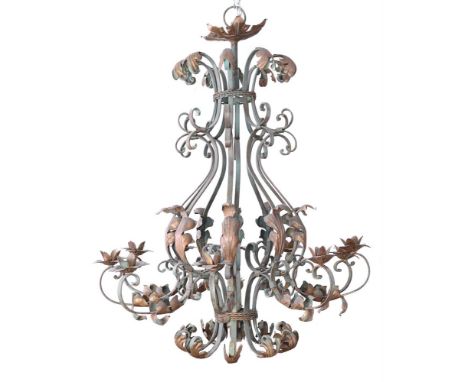 A PAINTED AND GILT METAL TEN LIGHT CHANDELIER PROBABLY ITALIAN, MODERN105cm high 